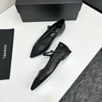 CC 25SS Pointed-Toe Mary Janes Black Cowhide 490137