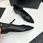 CC 25SS Pointed-Toe Mary Janes Black Cowhide 490137