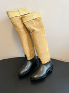 CC 25FW Suede Colorblock Slip-On Cavalier Mid-Large Boots Black and Brown Calfskin 489938