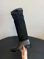 CC 25FW Suede Colorblock Slip-On Cavalier Mid-Large Boots Black Calfskin 489935