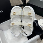 CC 25B Thick-Sole Casual Sandals with Velcro White Fabric 489313