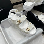 CC 25B Thick-Sole Casual Sandals with Velcro White Fabric 489313