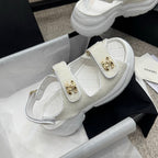 CC 25B Thick-Sole Casual Sandals with Velcro White Fabric 489313