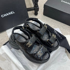 CC 25B Thick-Sole Casual Sandals with Velcro Black Leather 489312