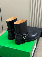 BV 25FW Ankle Boots With Coaxial Detailing And Signature Metal Triangle in Black Calfskin