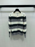 CC 25 Round-Neck Knitted Wool Cashmere Striped Cardigan