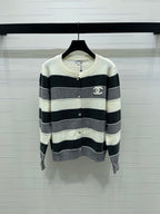 CC 25 Round-Neck Knitted Wool Cashmere Striped Cardigan