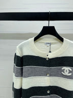 CC 25 Round-Neck Knitted Wool Cashmere Striped Cardigan