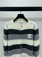 CC 25 Round-Neck Knitted Wool Cashmere Striped Cardigan