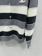CC 25 Round-Neck Knitted Wool Cashmere Striped Cardigan