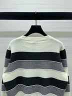 CC 25 Round-Neck Knitted Wool Cashmere Striped Cardigan
