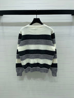 CC 25 Round-Neck Knitted Wool Cashmere Striped Cardigan