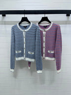CC 25 Round Neck Knitted Wool Long-Sleeved Blue Cardigan