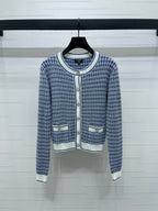 CC 25 Round Neck Knitted Wool Long-Sleeved Blue Cardigan