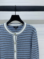 CC 25 Round Neck Knitted Wool Long-Sleeved Blue Cardigan