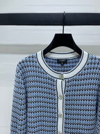 CC 25 Round Neck Knitted Wool Long-Sleeved Blue Cardigan