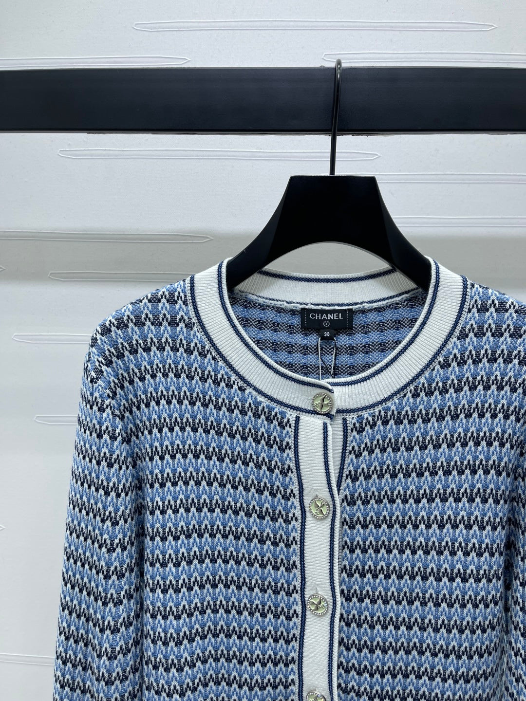 CC 25 Round Neck Knitted Wool Long-Sleeved Blue Cardigan