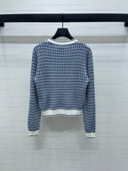 CC 25 Round Neck Knitted Wool Long-Sleeved Blue Cardigan