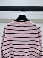 CC 25 Round Neck Striped Knitted Wool Pink Cardigan