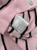 CC 25 Round Neck Striped Knitted Wool Pink Cardigan