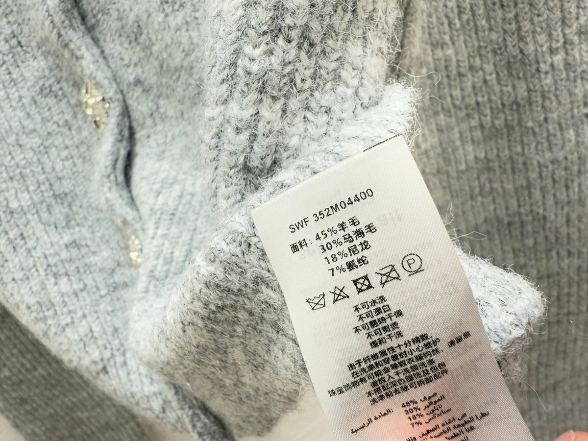 CC 25F Heavy Beaded CrewNeck Knit Wool Long-Sleeved Cardigan