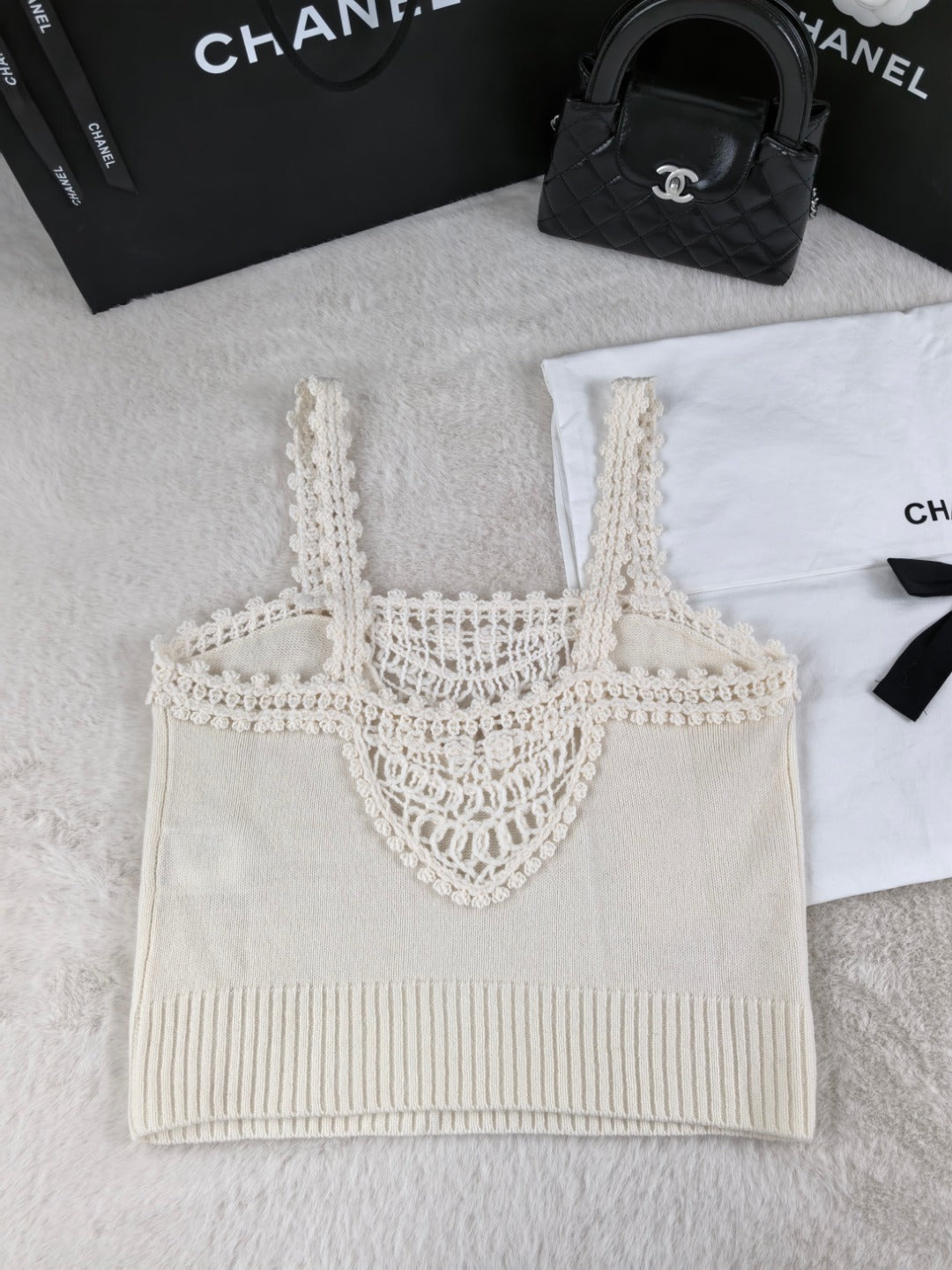 CC Small Crochet Flower Hollow Cream Alpaca Sling