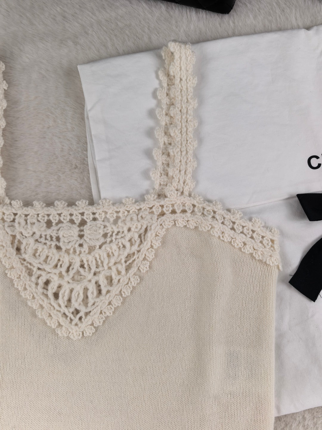 CC Small Crochet Flower Hollow Cream Alpaca Sling