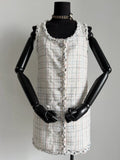 CC 25S Tweed Woven White Vest Dress