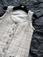 CC 25S Tweed Woven White Vest Dress