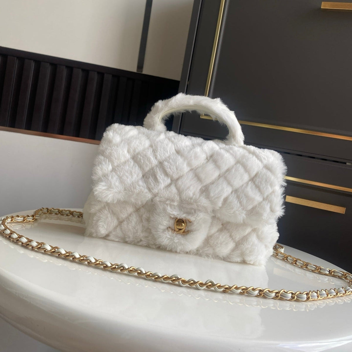 Mini CF 25 Flap Bag White Shearling
