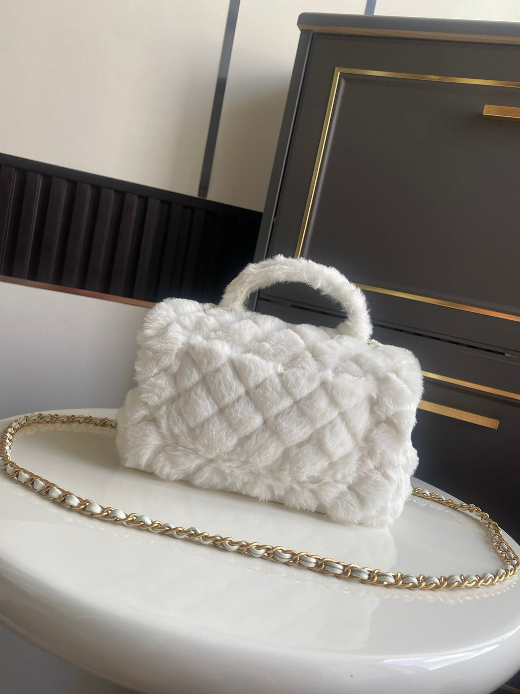 Mini CF 25 Flap Bag White Shearling