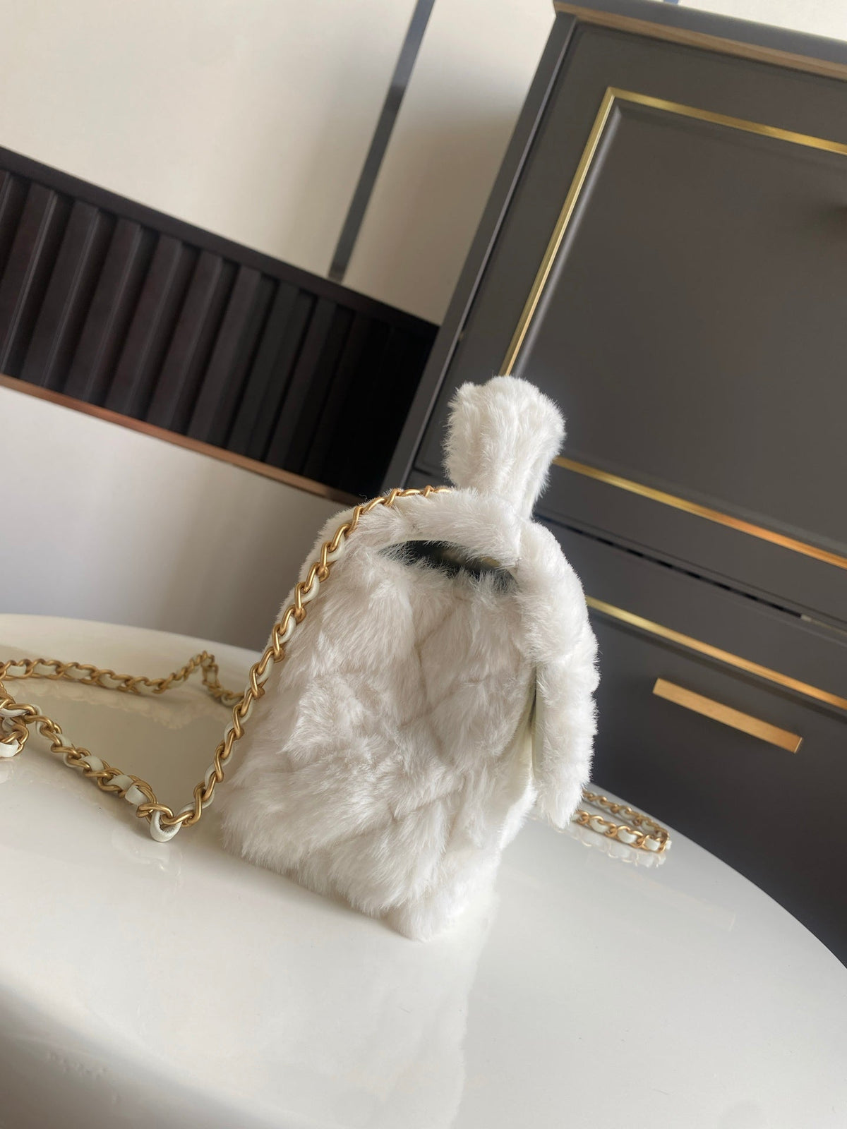 Mini CF 25 Flap Bag White Shearling