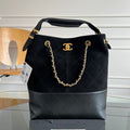 CC 25A Tote Bag Black Suede Black Calfskin