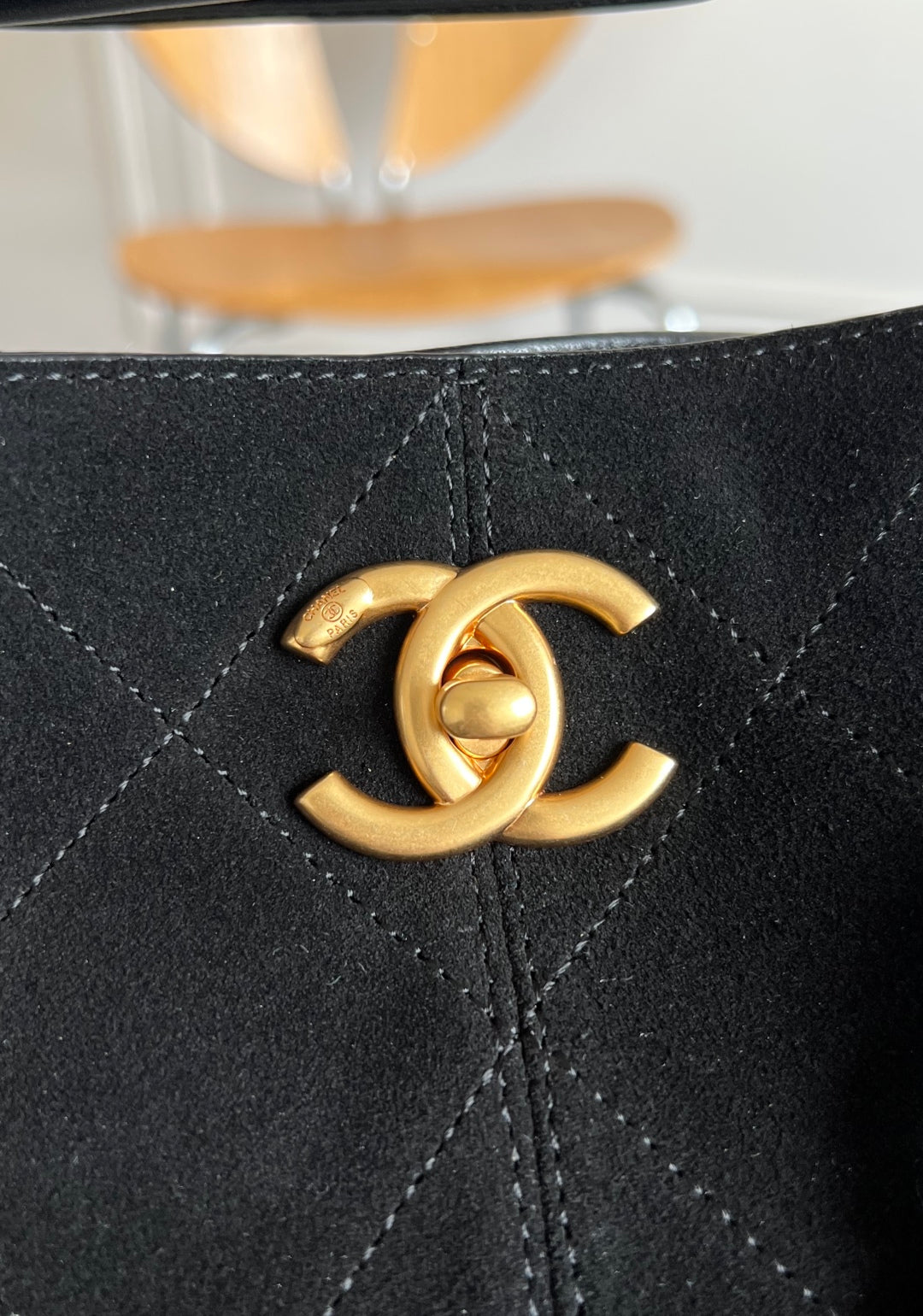 CC 25A Tote Bag Black Suede Black Calfskin