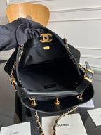 CC 25A Tote Bag Black Suede Black Calfskin