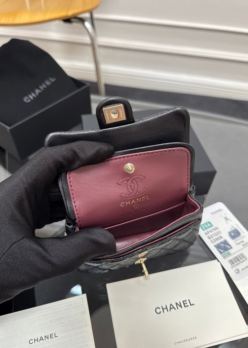 CC 25A Super Mini Bag 12.5cm Black Lambskin