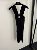 CC Patch Deep V-neck Hip-hugging Knitted Suspender Dress