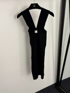 CC Patch Deep V-neck Hip-hugging Knitted Suspender Dress