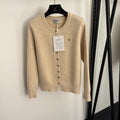 CC Bow Single-Breasted Round Neck Long-Sleeved Knit Cardigan