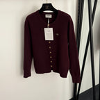 CC Bow Single-Breasted Round Neck Long-Sleeved Knit Cardigan