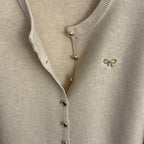 CC Bow Single-Breasted Round Neck Long-Sleeved Knit Cardigan