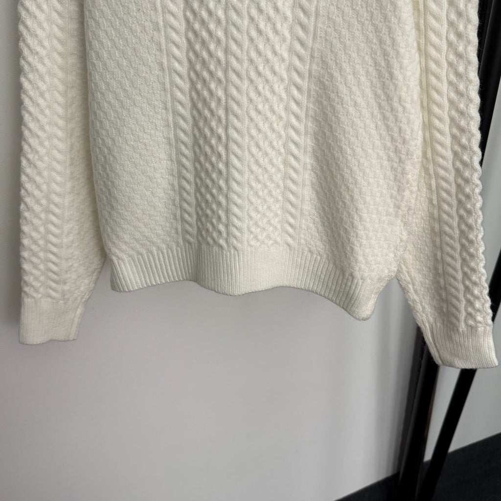 CC Double-Pocket Long-sleeved Cable-knit Cardigan