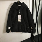 CC Side Slit Logo Half-zip Long-sleeved Hooded Cotton Jacket
