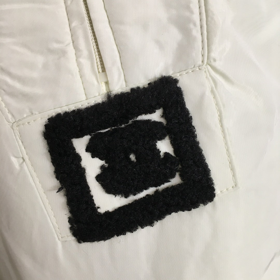 CC Side Slit Logo Half-zip Long-sleeved Hooded Cotton Jacket