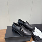 CC 25K Logo Button Loafers 35mm High Heel Black Calfskin 517627