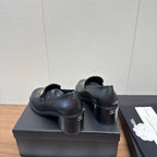 CC 25K Logo Button Loafers 35mm High Heel Black Calfskin 517627