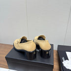 CC 25K Logo Button Loafers 35mm High Heel Beige Calfskin 517624