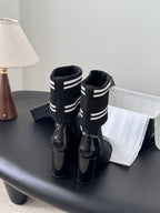 CC 25K Ankle Sock Boots 85mm Heel Black Patent Calfskin and Lambskin 508003