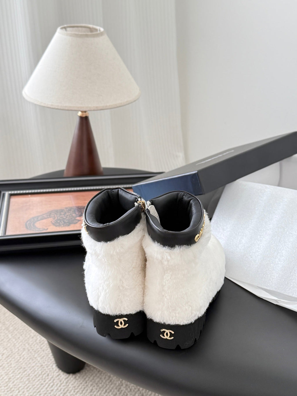 CC 25K White Furry Ankle Boots 507929