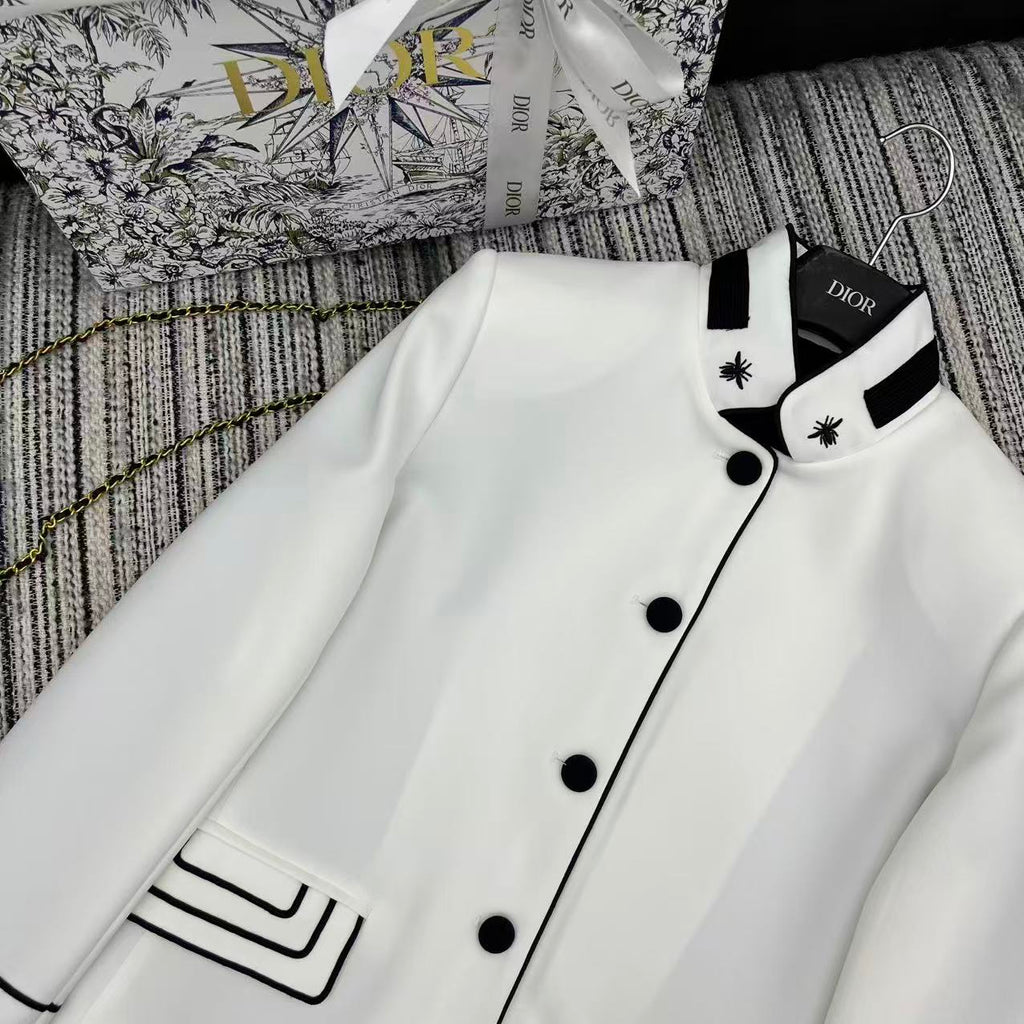 CD 25FW Stand Collar Black and White Contrast Polyester Suit Jacket